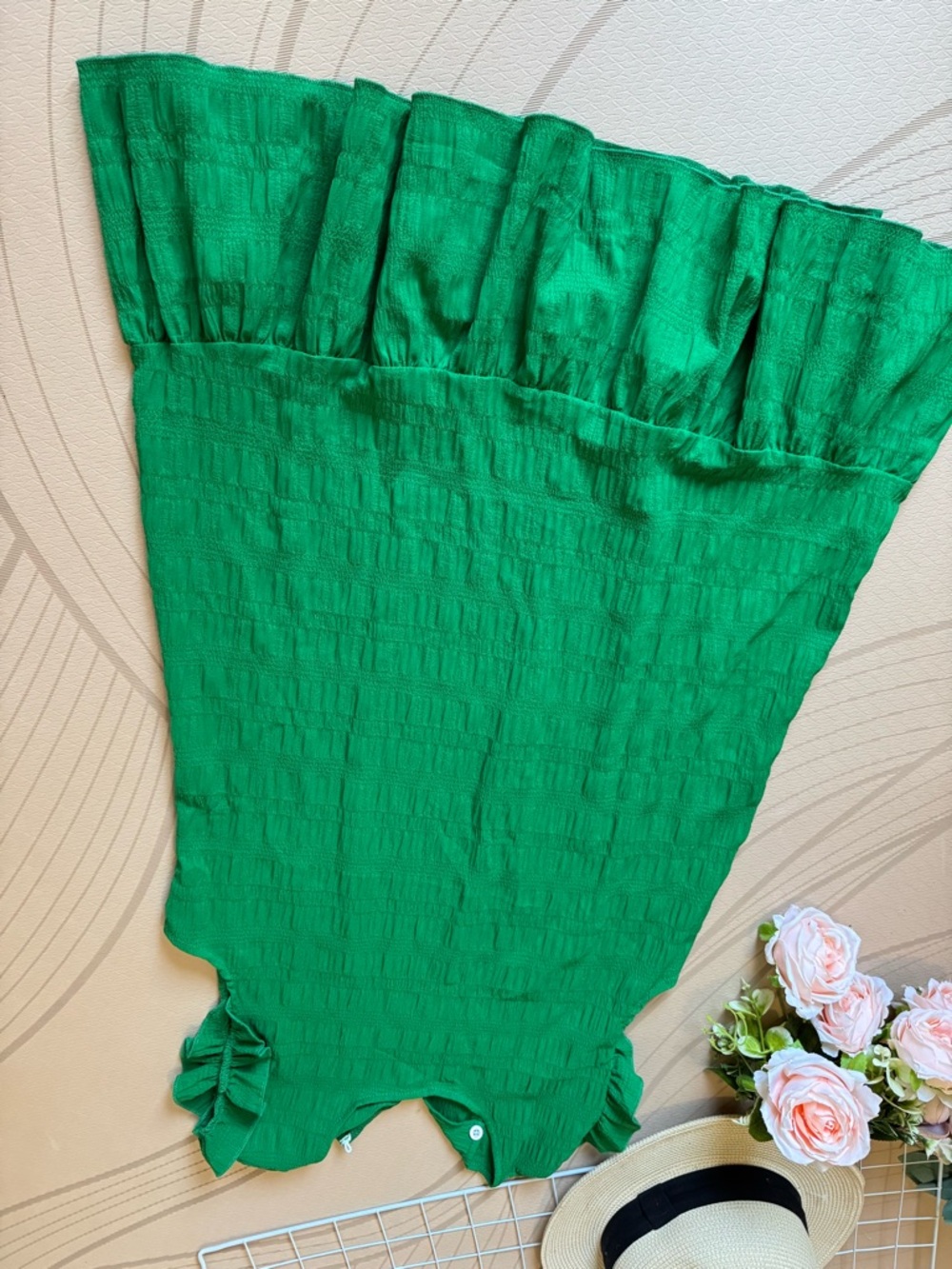 Emerald Green Strapless Ruffle Dress - Picture 2 of 2
